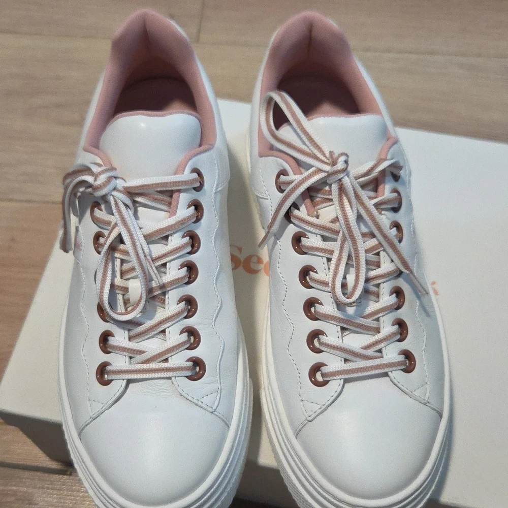 See By Chloe Essie pink/white leather Sneakers Sz 39 - Picture 4 of 14